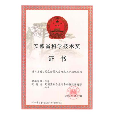 安徽省科学技术奖证书 